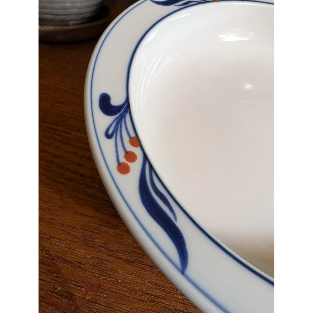 Dansk Bistro Maribo Rimmed Soup Bowls Set of 4 Blue Orange Berry Stoneware Japan